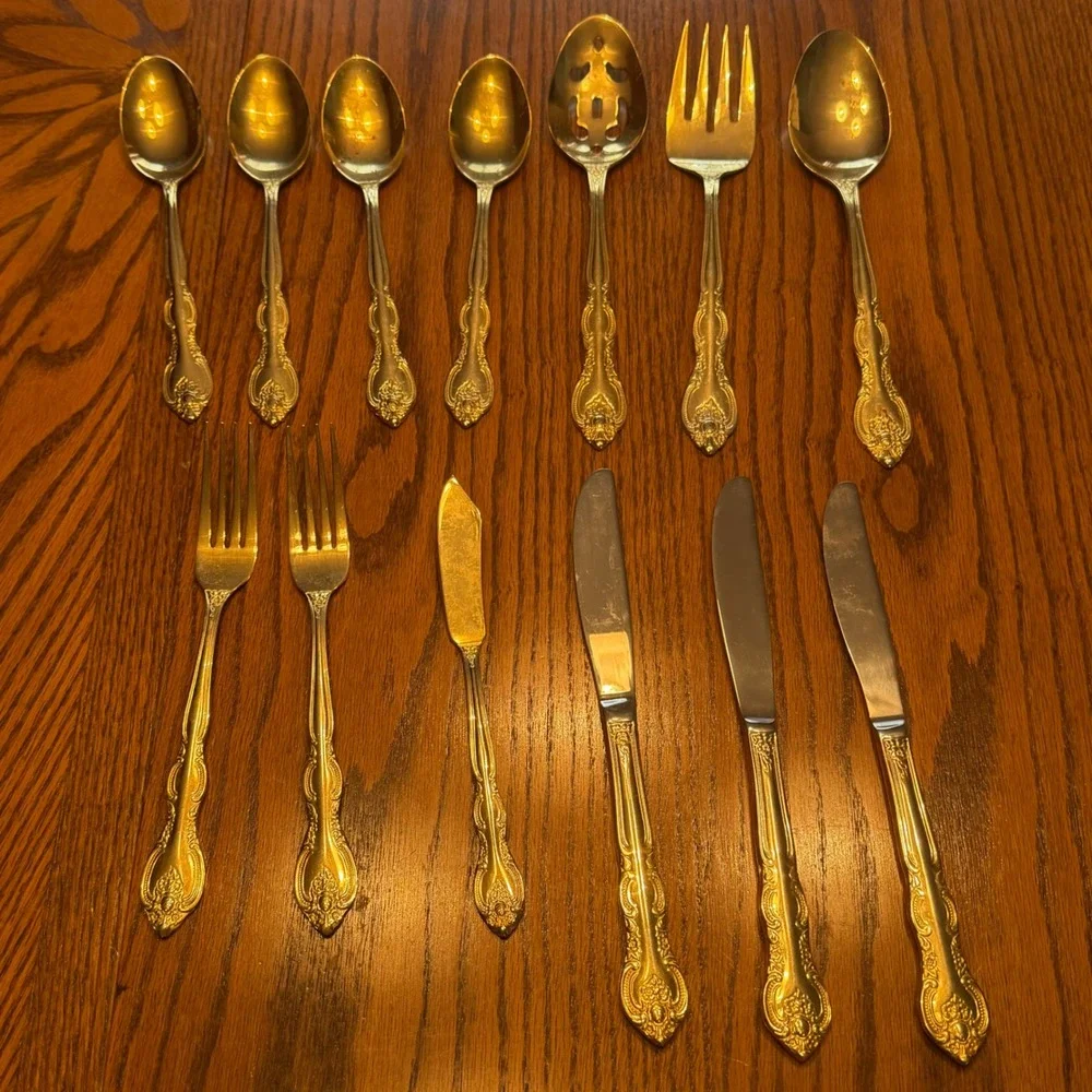 International Silver San Marcos Gold Electroplated Flatware Serving Spoon 13 Pc